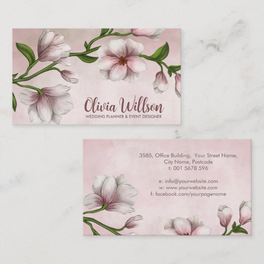Zachte Magnolia Flower Branch Visitekaartje (Voorkant / Achterkant)