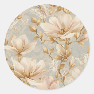 Zachte Magnolia Vlinder Botanische Patroon Ronde Sticker