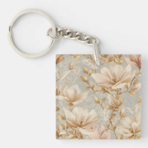 Zachte Magnolia Vlinder Botanische Patroon Sleutelhanger