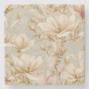 Zachte Magnolia Vlinder Botanische Patroon Stenen Onderzetter