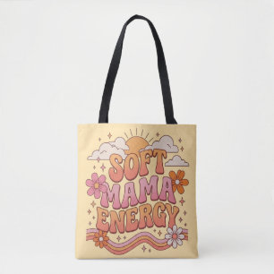 Zachte Mama Energie Retro Bloem Typography  Tote Bag