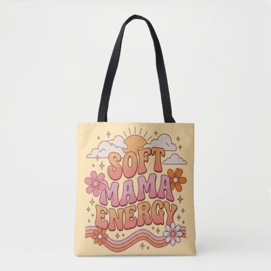 Zachte Mama Energie Retro Bloem Typography Tote Bag (Voorkant)