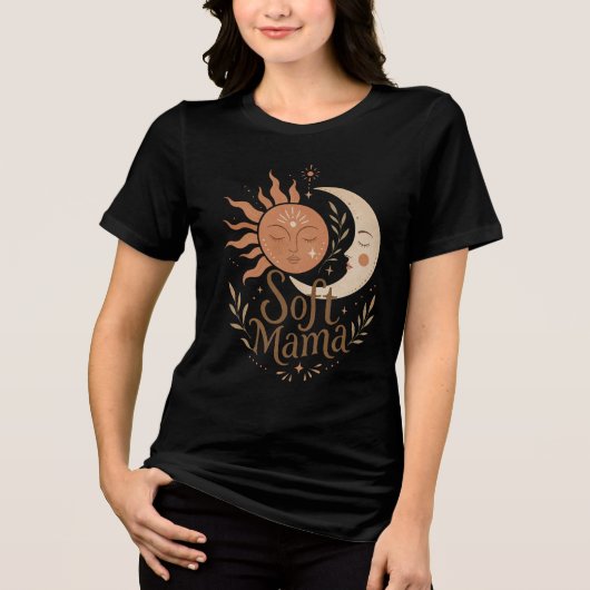 Zachte Mama Hemelse Zon & Maan Boho Design Tri-Blend Shirt (Voorkant)