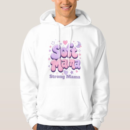 Zachte Mama Retro Bubbel Typografie Hoodie (Voorkant)