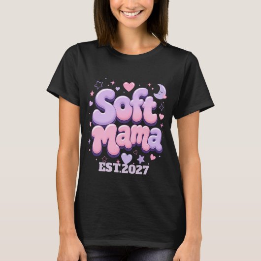 Zachte Mama Retro Bubble Typografie T-shirt (Voorkant)