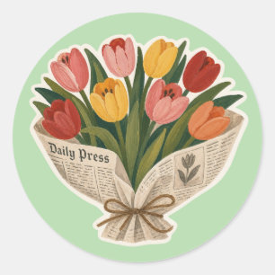 Zachte Mama Tulp Boeket Vintage Bloem Kunstprint Ronde Sticker