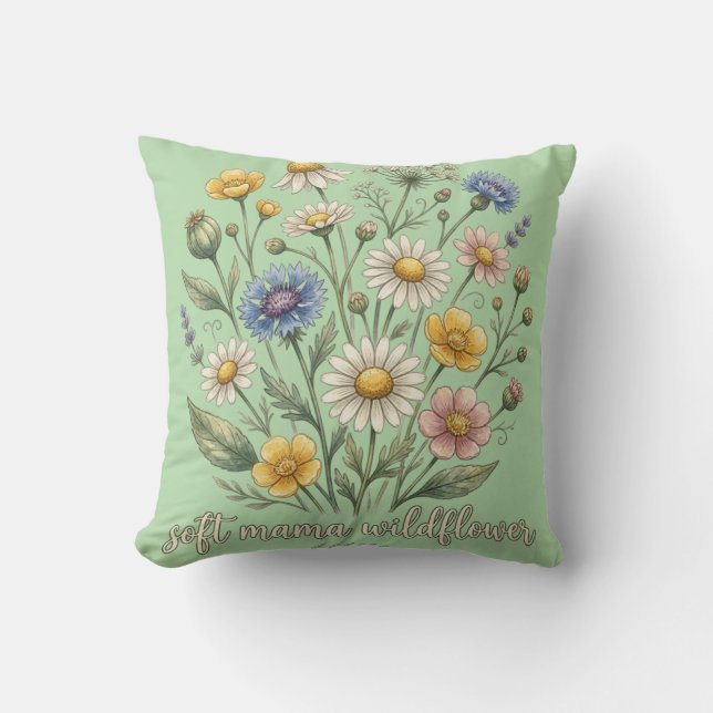 Zachte Mama Wildflower Cursief Bloemendesign Kussen (Voorkant)