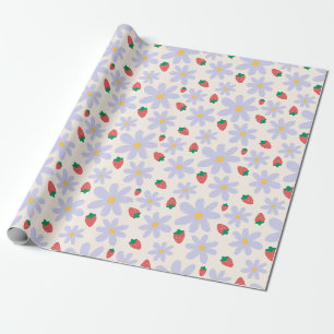 Zachte Margriet en Aardbei Patroon Cadeaupapier