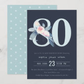 ZACHTE MARINE ROZE BLAUWE BLOEMEN 80STE VERJAARDAG KAART (Voorkant / Achterkant)