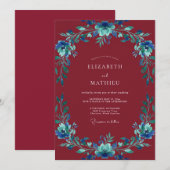 Zachte Maroon Azure Krans Bruiloft Kaart (Voorkant / Achterkant)