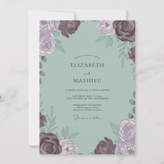 Zachte Mauve Celadon Bloemblad Bruiloft Kaart (Voorkant)