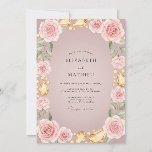 Zachte Mauve Gouden Roze Bruiloft Kaart (Voorkant)