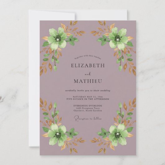 Zachte Mauve Mint Bloesem Bruiloft Kaart (Voorkant)