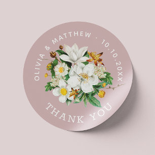 Zachte Mauve Roze Bloemige Dank Je Wel. Romantisch Ronde Sticker