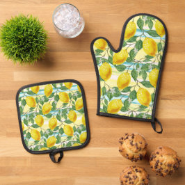 Zachte mediterrene zomerse citroen fruit kunstpatr ovenwant & pannenlap set