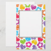 Zachte meerkleurige bloemen en hartjes meisjesacht briefpapier (Voorkant / Achterkant)