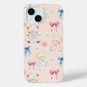 Zachte Meisjesachtige Boog Teddyberen Naadloos Pat iPhone 15 Case
