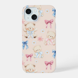 Zachte Meisjesachtige Boog Teddyberen Naadloos Pat iPhone 15 Case