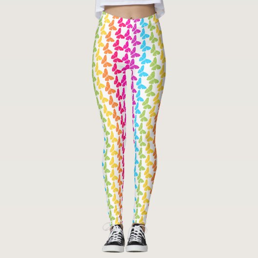 Zachte Meisjesachtige Kleurrijke Regenboog Vlinder Leggings (Voorkant)