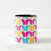 Zachte Meisjesachtige Levendige Regenboog Vlinder  Tweekleurige Koffiemok (Center)