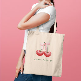Zachte Meisjesachtige Rode & Roze Kersen Hart Stri Tote Bag