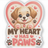 Zachte Mijn Hart Heeft Pootjes Puppy Sticker (Voorkant)