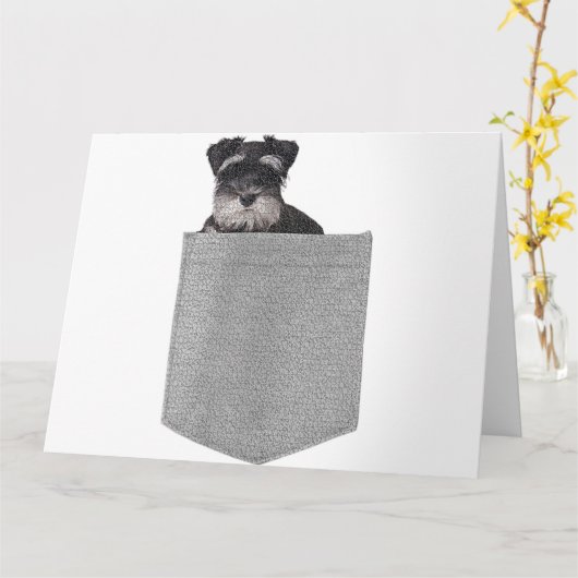 Zachte Miniatuur Schnauzer-hond in je zak hond Kaart (Gele Bloem)