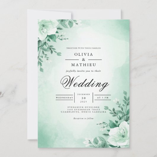 Zachte Mint Bloemen Archway bruiloft Kaart (Voorkant)