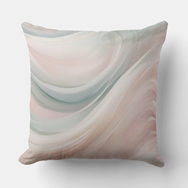 Zachte Mint en Roze Kustgolven Kussen (Voorkant)
