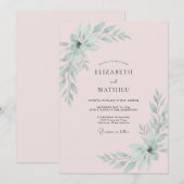 Zachte Mint Loof Eucalyptus Bruiloft Kaart (Voorkant / Achterkant)