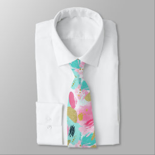 Zachte Mint Roze Lente Gouden Abstracte Penseelstr Stropdas