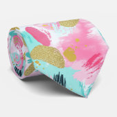 Zachte Mint Roze Lente Gouden Abstracte Penseelstr Stropdas (Opgerold)