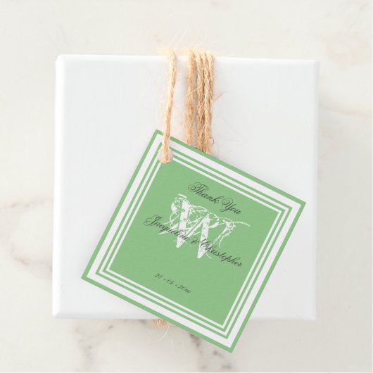Zachte Mintgroene met Witte Monogram 'Dank je wel' Bedankjes Labels (In situ)