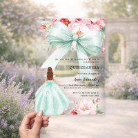 Zachte mintgroene strik jurk bloemen Quinceanera