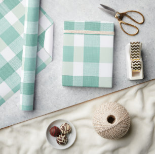 Zachte Mintgroene Witte Verse Gingham Schotse Ruit Cadeaupapier