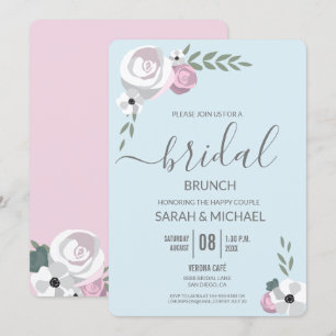 Zachte Mist blauwe blush roze Bloem Bridal brunch Kaart
