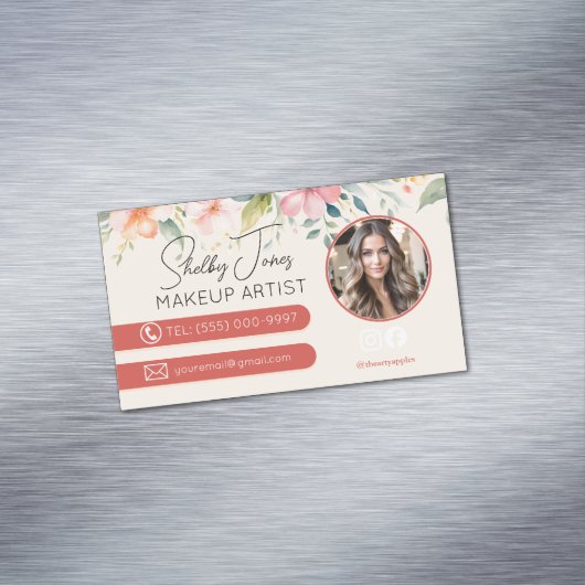 zachte moderne bloemenmake-up Artist MUA foto Magnetisch Visitekaartje (Voorbeeld)