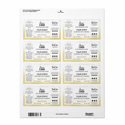 Zachte moderne goudkleurige en met marmer gecentre etiket (Full Sheet)