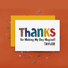 Zachte moderne kleurrijke gele vette lettertypogra bedankkaart