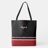 Zachte Moderne Monogramnaam Initiaal Zwart Rood Tote Bag (Voorkant)