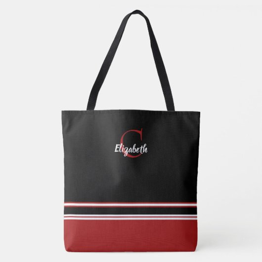 Zachte Moderne Monogramnaam Initiaal Zwart Rood Tote Bag (Voorkant)