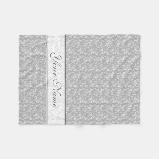 Zachte moderne witte & grijze Damask Fleece Deken (Voorkant (Horizontaal))