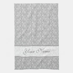 Zachte moderne witte & grijze Damask Theedoek