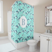 Zachte Monogram Blauwe Flamingo's Patroon Douchegordijn (In situ)