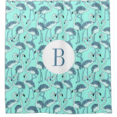 Zachte Monogram Blauwe Flamingo's Patroon Douchegordijn (Voorkant)
