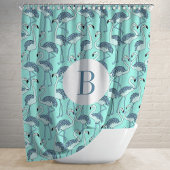 Zachte Monogram Blauwe Flamingo's Patroon Douchegordijn