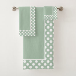 Zachte mooie saliegroene polka stippen wit bad handdoek