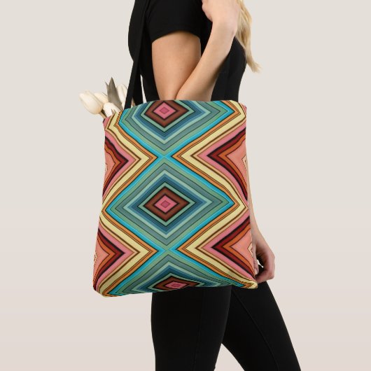 Zachte Multi-Color Diamond & Stripe Tote Bag (Dichtbij)