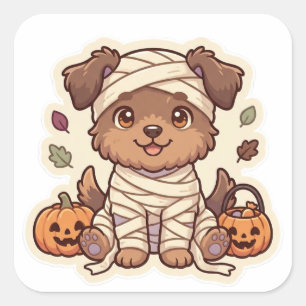 Zachte Mummie Puppy Halloween Pompoen Sticker