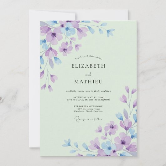 Zachte Munt Amethist Wilde Bloem Bruiloft Kaart (Voorkant)